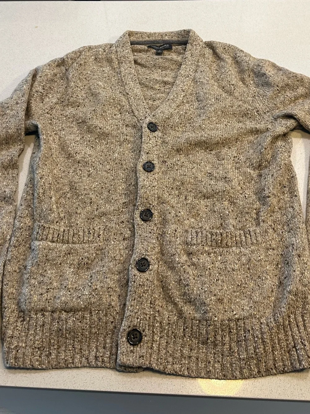 Banana Republic Men's Heathered Taupe Button-Up Cardigan
